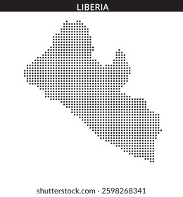 A dot pattern illustration outlines the map of Liberia, emphasizing its geographical features and shape.