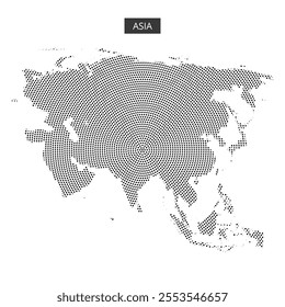 A dot pattern map outlines the geographical boundaries of Asia, highlighting different regions and countries.