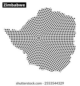 A dot pattern map of Zimbabwe, highlighting the country's geographical layout and boundaries.