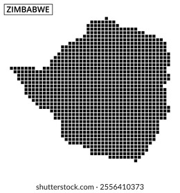 A dot pattern map of Zimbabwe, highlighting the country's geographical layout and boundaries.
