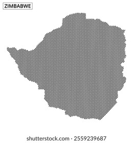 A dot pattern map of Zimbabwe, highlighting the country's geographical layout and boundaries.