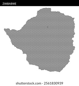 A dot pattern map of Zimbabwe, highlighting the country's geographical layout and boundaries.