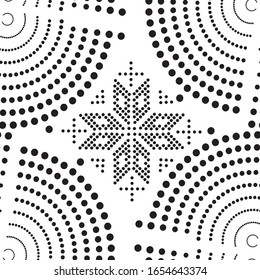 Mosaico de patrón de puntos, etnia, fondo vectorial sin fisuras.