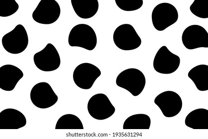 Dot pattern with rounded spots on white background. Black and white cow seamless texture camouflage. Vector illustration.