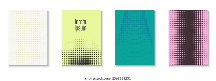 Dot Pattern Set. Cool Memphis Art With Circles. Flat Invitation With Geometric Frame. Halftone Flyer. Minimalist Music Poster. Geometric Book Template. Trendy Dot Pattern