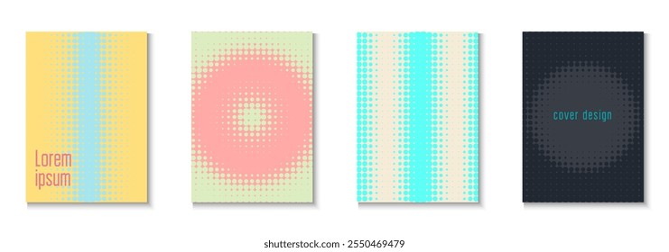 Dot Pattern Set. Modern Tech With Simple Shapes. Young Brand In Minimalistic Frame. Halftone Flyer. Minimalist Music Template. Geometric Abstract Cover. Trendy Dot Pattern