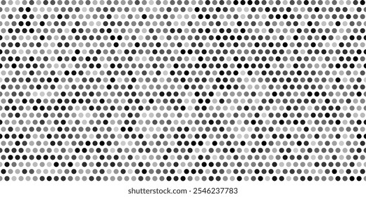 Plano de fundo do vetor de padrão de pontos. Textura de grade de pixels de meio-tom geométrico abstrato. Design cômico sem emenda polka círculo efeito. O tom preto esmaece o tamanho da forma de gradiente e a transparência. Mosaico angular quadrado