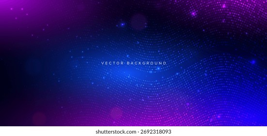 Dot pattern wave digital communication hi tech on dark blue background with sparkle. Vector illustration