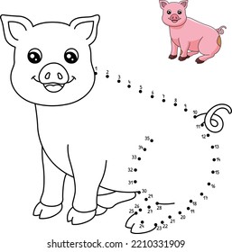 Dot to Dot Pig Isolated Coloring Page for Kids