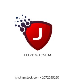 Dot Pixel Shield J Letter Logo