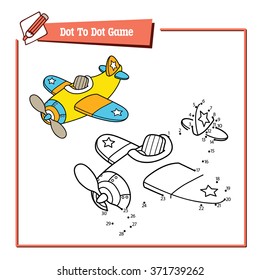 dot to dot plane educational game. Vector illustration of dot to dot puzzle with cute cartoon plane for children