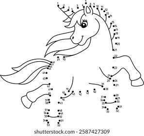 Dot to Dot Playing Unicorn Isolated Coloring Page 