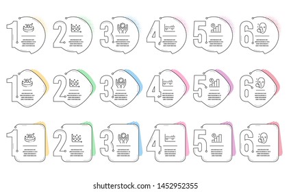 Dot plot, 360 degrees and Face search line icons set. Infographic timeline. Employee hand, Graph chart and Column diagram signs. Presentation graph, Full rotation, Find user. Work gear. Vector