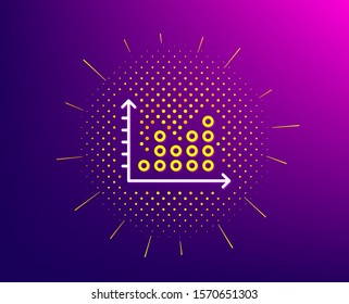 Dot plot graph line icon. Halftone pattern. Presentation chart sign. Market analytics symbol. Gradient background. Dot plot line icon. Yellow halftone pattern. Vector