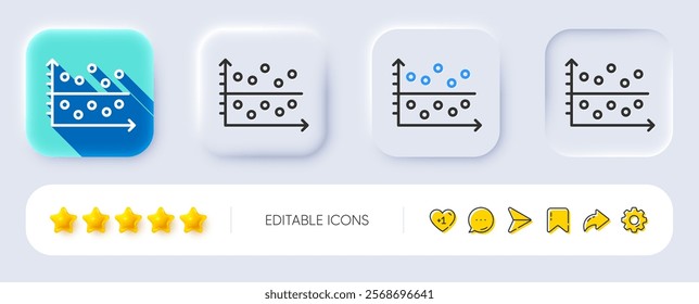 Dot plot graph line icon. Neumorphic, Flat shadow, 3d buttons. Presentation chart sign. Market analytics symbol. Line dot plot icon. Social media icons. Vector