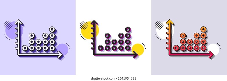 Dot plot graph line icon. Halftone dotted pattern. Gradient icon with grain shadow. Presentation chart sign. Market analytics symbol. Line dot plot icon. Various designs. Vector