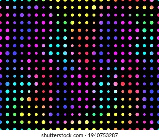 Dot polka. Random circle seamless pattern. Irregular polkadots. Multicolored polka dots. Colorful background with big and small dot. Dotted backdrop. Circles texture. Repeat design for prints. Vector