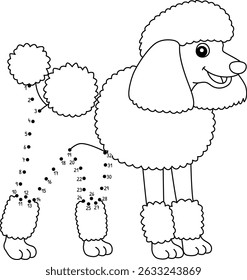 Dot to Dot Poodle Dog Animal Isolated Coloring Page