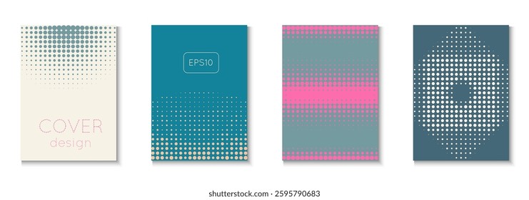 Dot Poster Set. Cool Memphis Art With Circles. Flat Invitation With Geometric Frame. Line Flyer. Minimalist Party Pattern. Geometric Halftone Template. Trendy Dot Poster