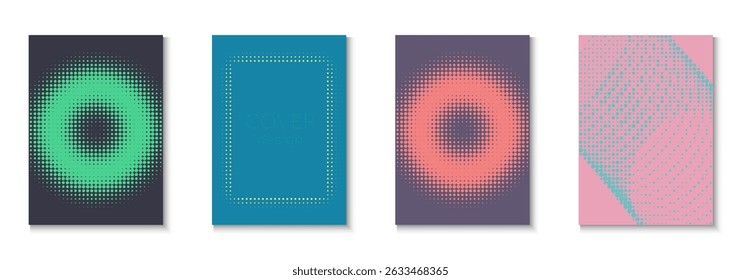Conjunto de Pôsteres com Pontos. Conceito De Verão Com Mínima Arte. Formas Lineares No Quadro Anual. Panfleto de Linha. Textura Gráfica Minimalista. Cobertura comercial geométrica. Poster de ponto na moda