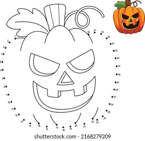 Dot to Dot Pumpkin Halloween Isolated Coloring 