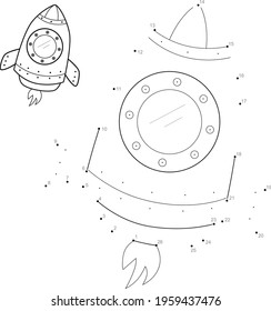 Dot to dot puzzle for children. Connect dots game. rocket illustration