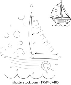 Dot to dot puzzle for children. Connect dots game. boat illustration