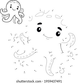 Dot to dot puzzle for children. Connect dots game. octopus illustration