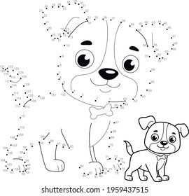 Dot to dot puzzle for children. Connect dots game. dog illustration