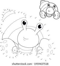Dot to dot puzzle for children. Connect dots game. Cancer hermit illustration