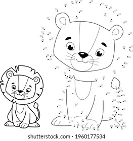 Dot to dot puzzle for children. Connect dots game. lion illustration