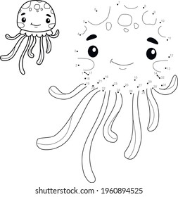 Dot to dot puzzle for children. Connect dots game. jellyfish illustration
