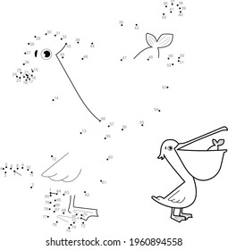 Dot to dot puzzle for children. Connect dots game. pelican illustration