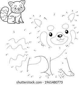 Dot to dot puzzle for children. Connect dots game. Red panda illustration