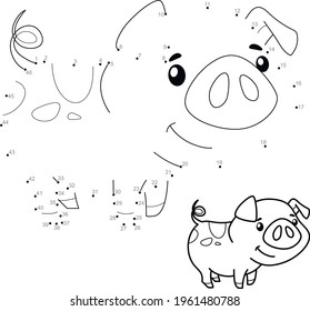 Dot to dot puzzle for children. Connect dots game. pig illustration