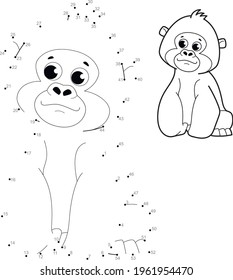 Dot to dot puzzle for children. Connect dots game. gorilla illustration