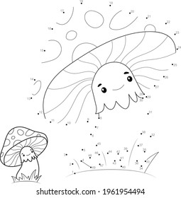 Dot to dot puzzle for children. Connect dots game. mushroom illustration
