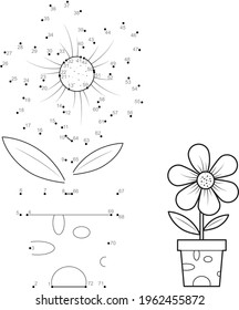 Dot to dot puzzle for children. Connect dots game. potted flower illustration