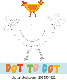 Rompecabezas punto a punto para los niños. Conectar puntos de juego. Ilustración vectorial de pollo