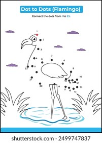 Dot to dot puzzle for children. Connect dots game. flamingo