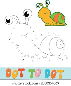 Rompecabezas punto a punto. Conectar puntos de juego. ilustración vectorial de caracol