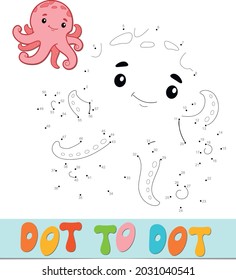 Dot to dot puzzle. Verbinden Sie das Punktspiel. Tintenfisch-Vektorgrafik