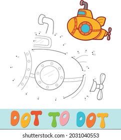 Dot to dot puzzle. Connect dots game. Submarine vector illustration