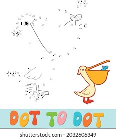 Dot to dot puzzle. Connect dots game. pelican vector illustration