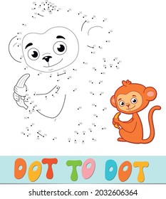 Rompecabezas punto a punto. Conectar puntos de juego. ilustración de vector de mono
