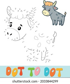 Dot to dot puzzle. Connect dots game. bull vector illustration