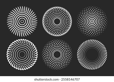 Dot radial pattern halftone, downloads circular dots progress motion, vector icons design elements.