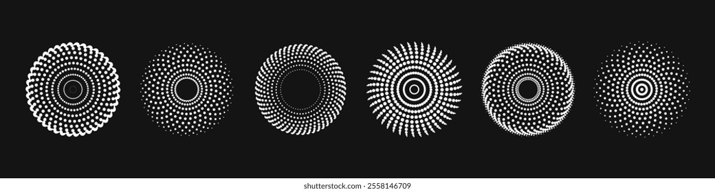 Dot radial pattern halftone, downloads circular dots progress motion, vector icons design elements.