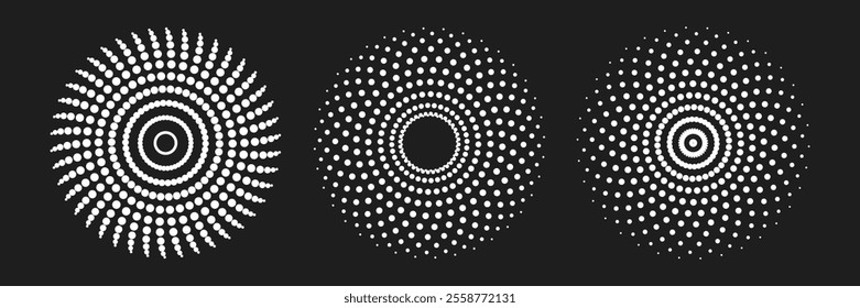 Dot radial pattern halftone, downloads circular dots progress motion, vector icons design elements.