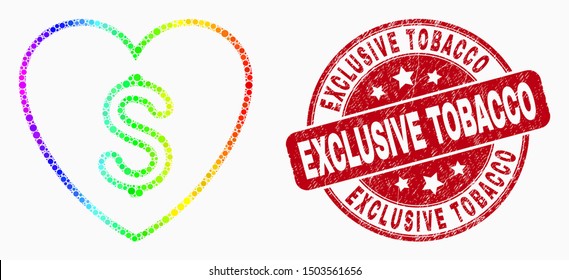 Dot rainbow gradiented love price mosaic icon and Exclusive Tobacco seal stamp. Red vector round grunge stamp with Exclusive Tobacco text. Vector collage in flat style.